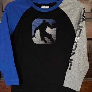 AND1 Black Shirt with Blue and Gray Sleeves